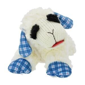 Multipet Medium Lamb Chop Dog Toy, Blue Plaid Ears and Paws, Squeaker